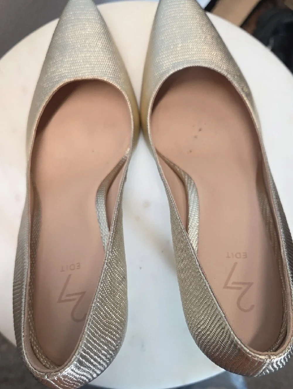 27 EDIT Metallic Leather Gold Pointed Toe Pumps Size 9.5